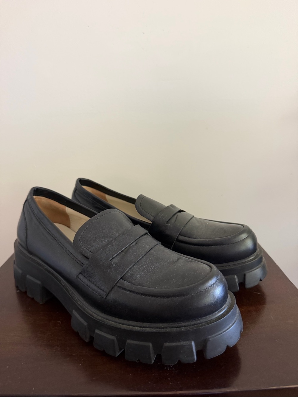 Black Leather Slip-On Penny Loafers - Picture 2 of 7